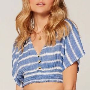 L space striped crop top rayon medium blue white women's surf beach